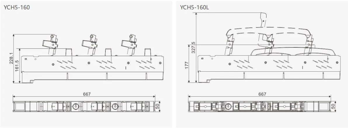 Размеры YCH5-160, YCH5-160L, мм